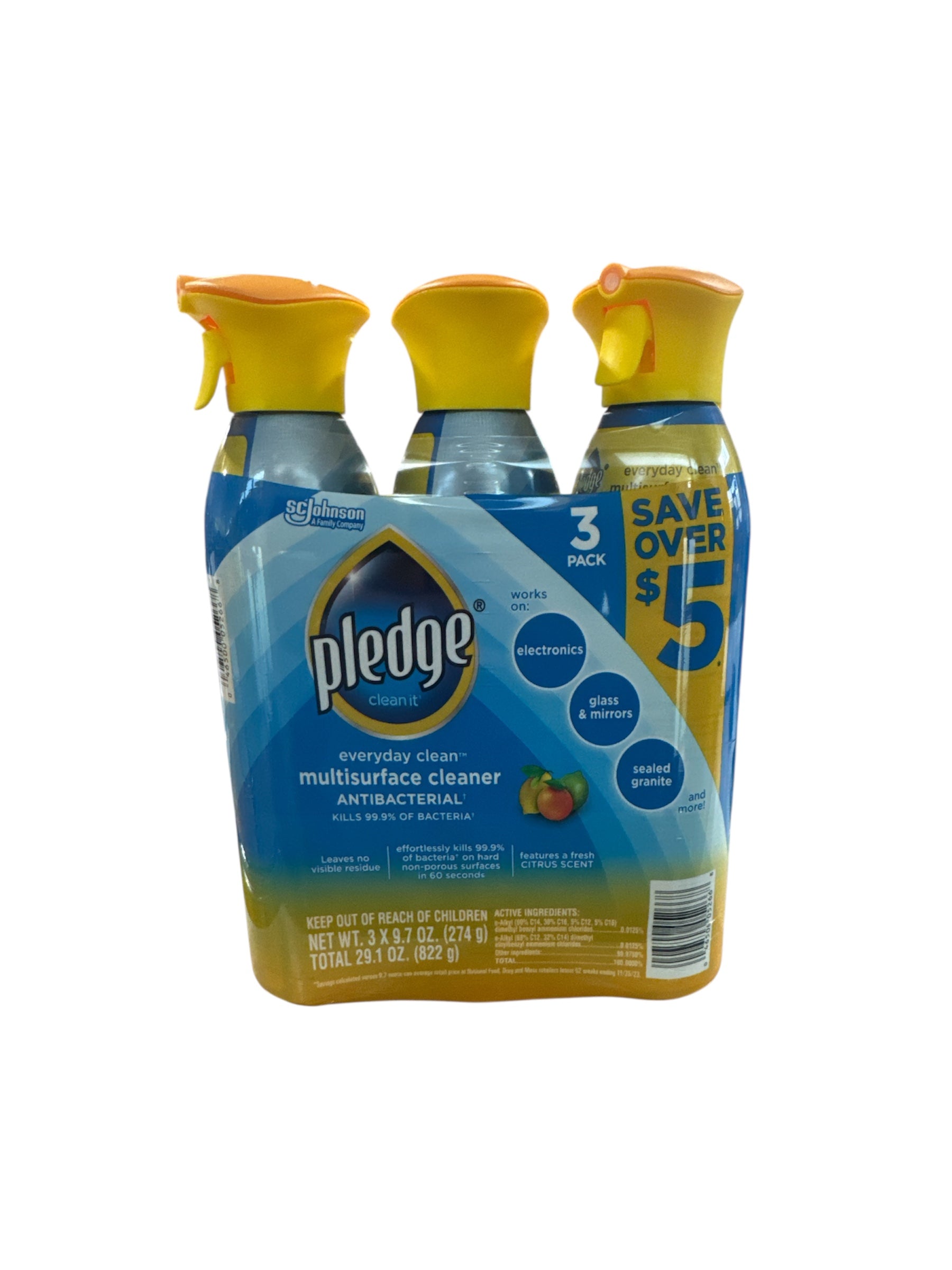 Pledge Everyday Clean Antibacterial Multi-Surface Cleaner, 3-Pack, 9.7oz - Bellso